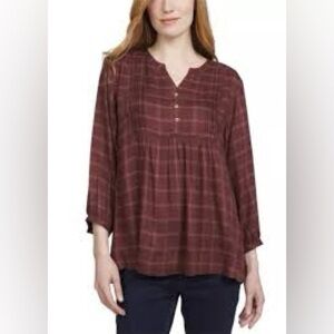 Wrangler Ladies Women's Burgundy Red Plaid Top size L-NWT